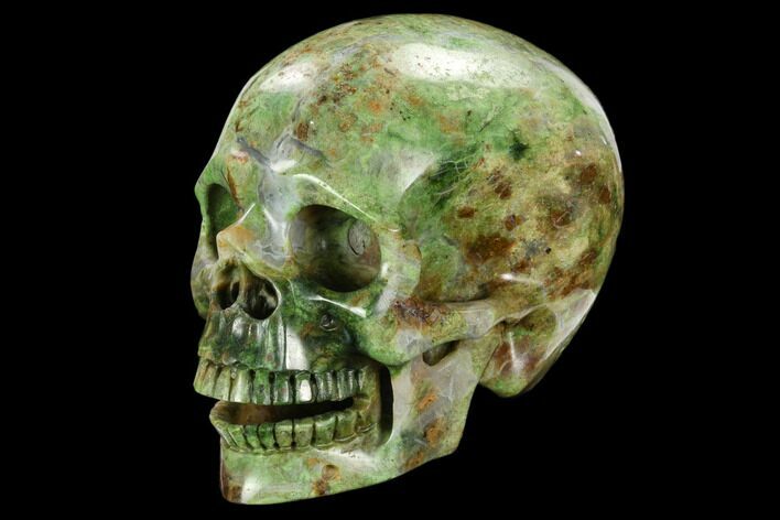 Realistic, Carved Green Stone Verdite (Fuchsite) Skull #127647